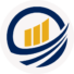 Circle logo with upward graph in blue and yellow